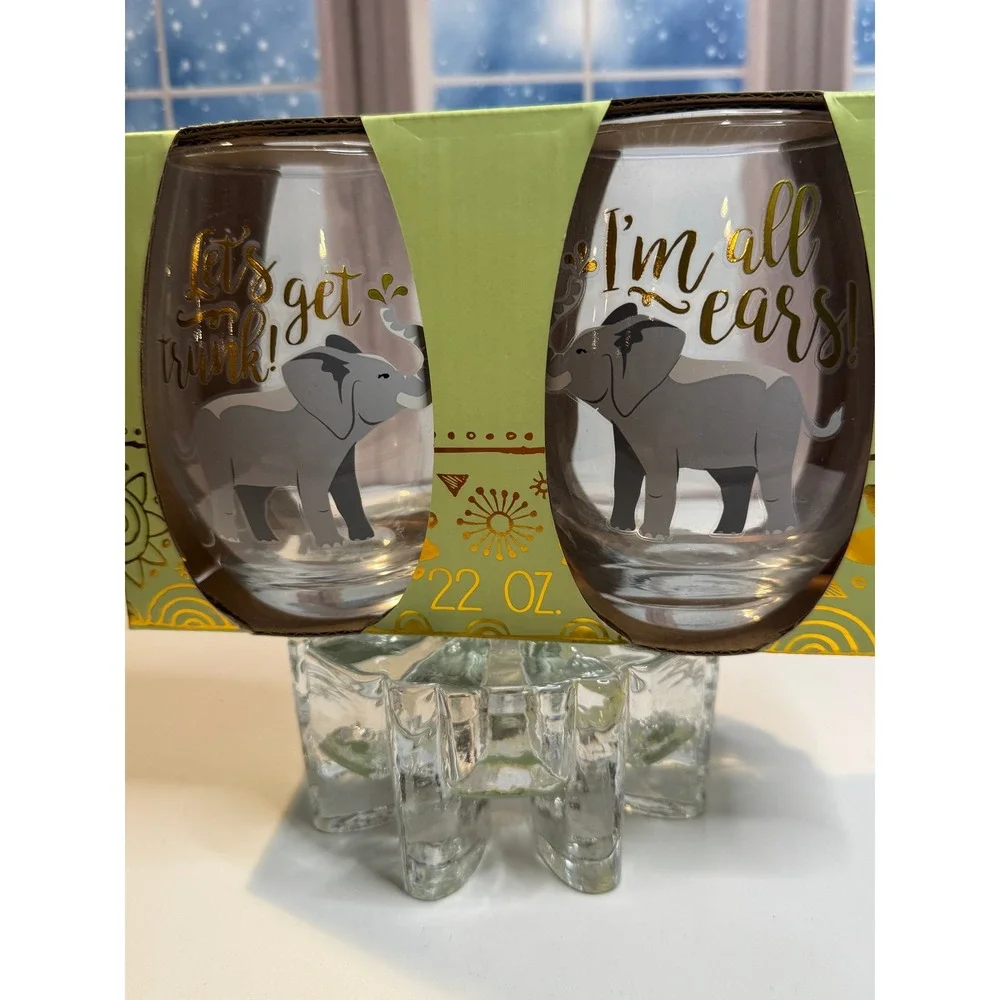 Brand New Elephant Stemless Wine Glasses – 22 oz‎ Set